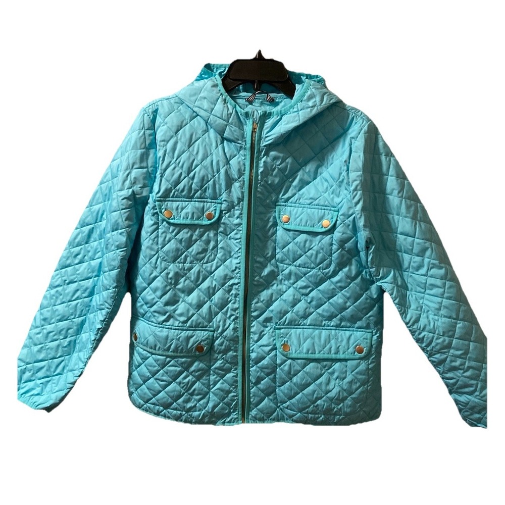 J Crew Signature Puffer Jacket Primaloft XL  Aqua Hooded Lightweight‎
